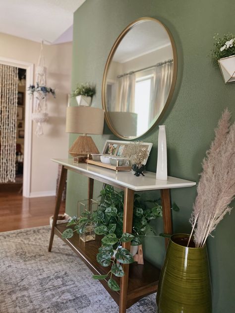 Midcentury Modern Entryway Table, Mid Century Modern Drop Zone, Entryway Ideas Boho Modern, Mcm Foyer Ideas, Foyer Mid Century Modern, Mid Century Modern Entry Table, Mcm Entry Table, Mid Century Modern Entryway Table, Mid Century Modern Foyer Entryway