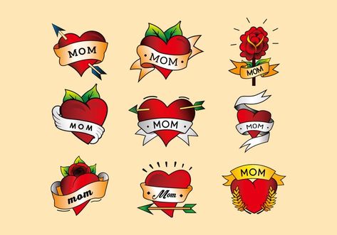 Sailor Mom Tattoo, Sailor Heart Tattoo, Old School Mom Tattoo, Mom Heart Tattoos, Mom Heart Tattoo Traditional, Traditional Mom Heart Tattoo, Heart Mom Tattoo, Traditional Mom Tattoo, Mom Tattoo Heart