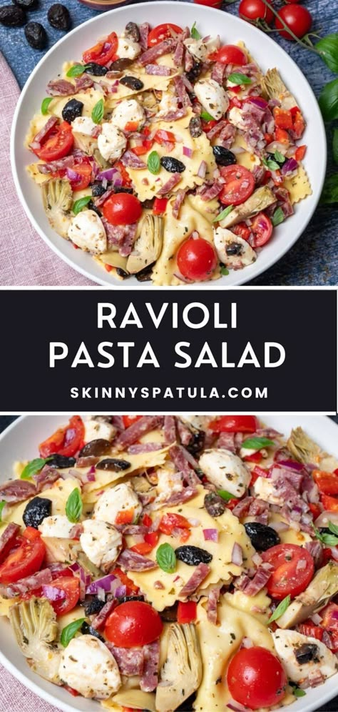 Ravioli Pasta Salad – Skinny Spatula Ravioli Salad Recipes, Ravioli Salad Cold, Ravioli Pasta Salad, Ravioli Salad, Chicken Fajita Pasta, Ravioli Pasta, Tuna Salad Pasta, Pasta Salad Dressing, Cheese Ravioli