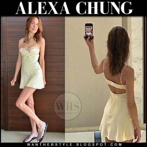 Alexa Chung in cream silk cami mini dress mirror palais august 16 2024 Blush Pink Skirt, Alexa Chung Style, Mirror Palais, Cami Mini Dress, Mini Cami Dress, Silk Cami, Cream Silk, Silk Mini Dress, Jelly Sandals