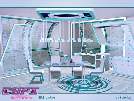 The Sims Resource - CyFi. Nirs Dining Sims 4 Cc Alien Furniture, Sims 4 Futuristic Cc, Sims 4 Cyberpunk Cc, Ts4 Cyberpunk, Sci Fi Furniture, Light Flooring Living Room, Bedroom Divider, Sims Download, Rustic Bar Stools