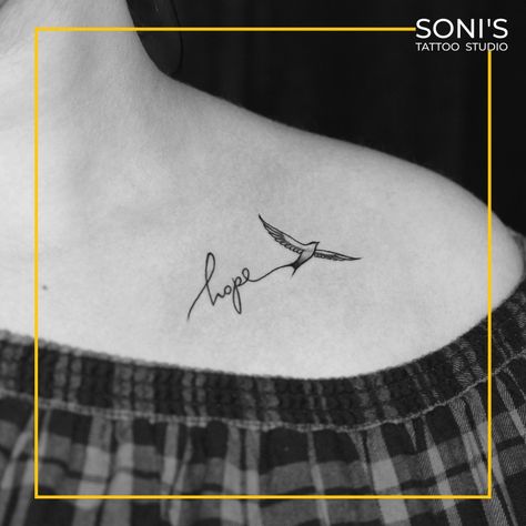 Hodophile Tattoo, Bird Name Tattoo, Hope Tatoos, Hope Tattoos For Women, Jay Goga, Small Angel Tattoo, India Tattoo, Small Anchor Tattoos, Little Bird Tattoos