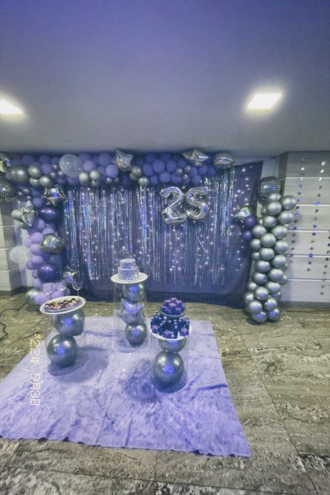 Purple And Silver Themed Birthday Party, Blue Aesthetic Birthday Party, Euphoria Aesthetic Party Theme, Purple Birthday Party Theme, Euphoria Aesthetic Party, Sweet 16 Party Planning, Purple Sweet 16, Euphoria Party, 18th Birthday Party Themes