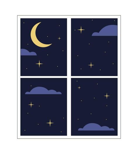 Window night 2D linear cartoon object. Nighttime moon window frame isolated line vector element white background. Looking outside. House interior view evening color flat spot illustration Moon Window, Spot Illustration, Outside House, Window Illustration, Line Vector, Interior View, Window View, Window Frame, Night Time