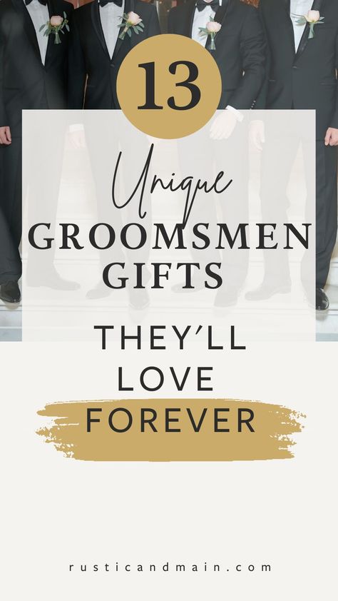 Ultimate Groomsmen Gift Guide | Your groomsmen are supporting you on one of the biggest days in your life. Show your appreciation for them by gifting them a high-quality, made-in-the-USA gift that is unique to their personalities and interests. Best Groomsmen Gifts Unique, Unique Groomsmen Gifts For Wedding Day, Day Of Groomsmen Gift, Groomsmen Proposal Gift Ideas, How To Ask Your Groomsmen, Groomsmen Gifts Wedding Day, Bachelor Gifts Groomsmen, Unique Groomsmen Gifts, Military Marriage