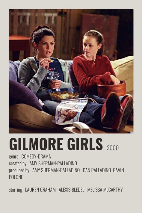 minimalist/alternative/polaroid poster Polaroid Poster Shows, Movie Posters Gilmore, Show And Movie Posters, 2000 Movie Posters, Movie And Show Posters, Movie Polorid Posters, Film Poster Wall Bedroom Ideas, Gilmore Girls Movie Poster, Movie Posters On Wall Bedroom