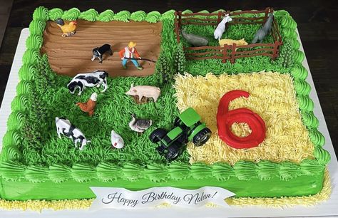 Farm Sheet Cake, Farmyard Cake, Farm Cakes For Boys, Farm Cakes, Farm Themed Birthday Cake, Farm Cake Ideas, Farm Birthday Cake, Food Coloring Mixing Chart, Tractor Birthday Cakes