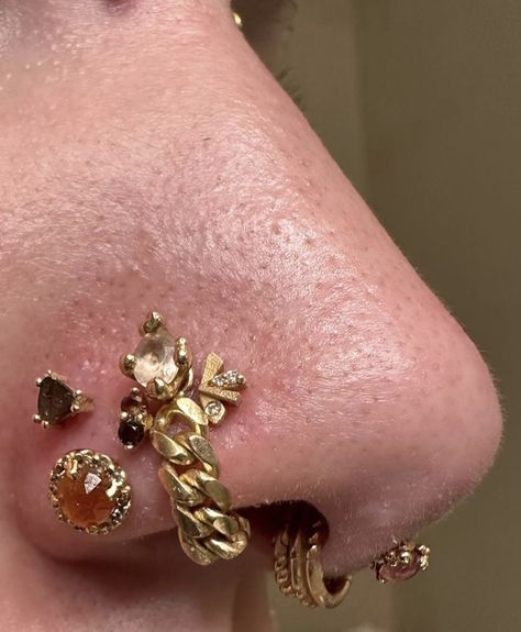 Gold Nose Jewelry Aesthetic, Nose Jewelry Aesthetic, Nose Piercing Aesthetic, Gold Nose Jewelry, Piercing Aesthetic, Dope Jewelry Accessories, Antique Gold Jewelry Indian, Jewelry Aesthetic, Body Jewelry Piercing