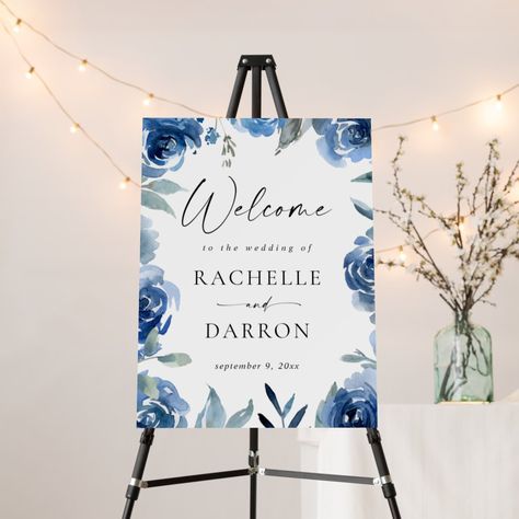 Canvas Stand, Welcome Signage, Floral Wedding Sign, Blue Watercolor Floral, Light Blue Wedding, Blue Themed Wedding, Blue Florals, Dusty Blue Weddings, Fall Weddings