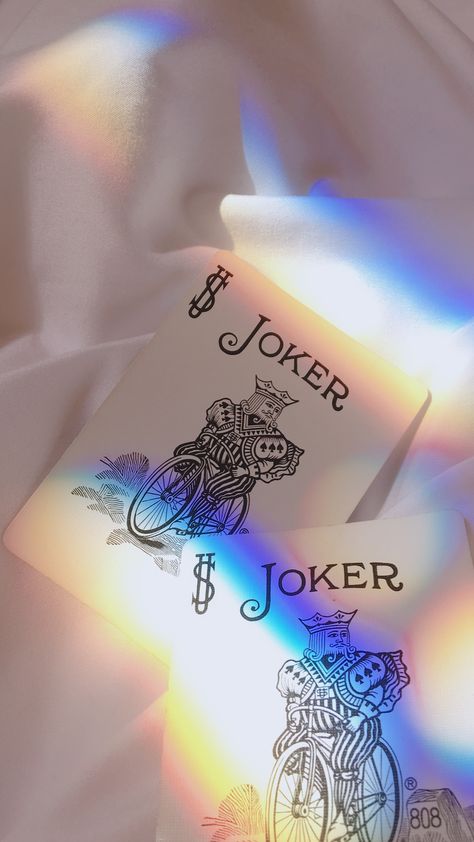 joker playing card aesthetic rainbow photography! pastel lighting Card Aesthetic, Casino, Playing Cards, Rainbow, White