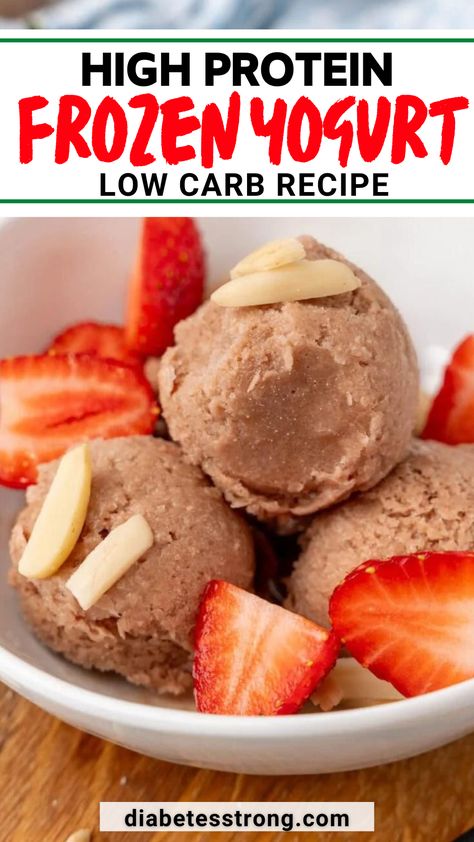 High Protein Frozen Yogurt is a healthy snack or dessert to eat any time you would like. Whip this up and keep in the freeze for enjoying. This is made with Greek yogurt and a low carb dessert recipe. High Protein Frozen Yogurt, Protein Frozen Yogurt, Greek Yogurt Ice Cream, Chocolate Greek Yogurt, Yogurt Ice Cream, Protein Packed Meals, Yummy Ice Cream, Keto Snack, Low Carb Dessert