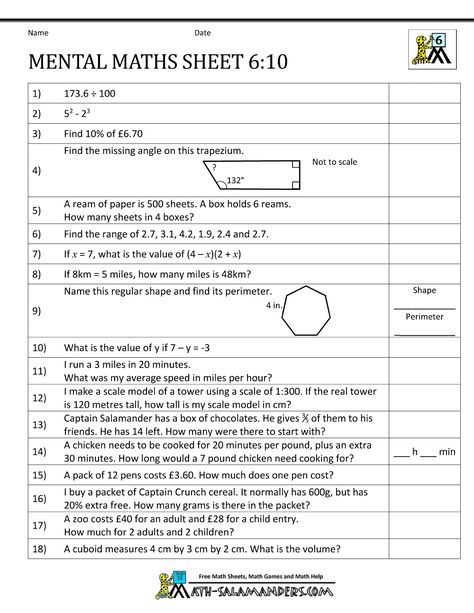 year 6 mental maths worksheets 10 Year 10 Maths Worksheets, Maths Hacks, Year 6 Maths Worksheets, Year 7 Maths Worksheets, Year 6 Maths, Grade 6 Math Worksheets, Class 6 Maths, Mental Maths, Mental Maths Worksheets