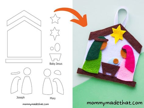 Nativity Applique Pattern Free, Felt Nativity Ornaments Pattern, Diy Felt Nativity Free Pattern, Nativity Scene Preschool Craft, Navity Craft For Kids, Nativity Felt Pattern, Diy Nativity Scene For Kids, Felt Christmas Crafts For Kids, Kids Nativity Crafts