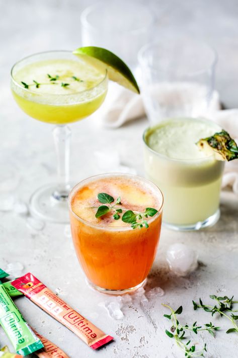 Electrolyte Mocktails - Delight Fuel Pina Colada Mocktail, Peach Bellini, Fun Summer Activities, Apple Juice, Pineapple Juice, Pina Colada, Bellini, Non Alcoholic, Mocktails