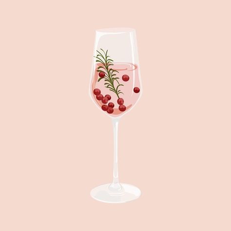 Glass of cranberry rosemary prosecco, drink illustration design psd | premium image by rawpixel.com / Sasi Prosecco Illustration, Cranberry Illustration, Champagne Illustration, Wine Glass Christmas, Cocktail Christmas, Christmas Cranberry, Drink Illustration, Cocktail Kit, Cocktail Illustration