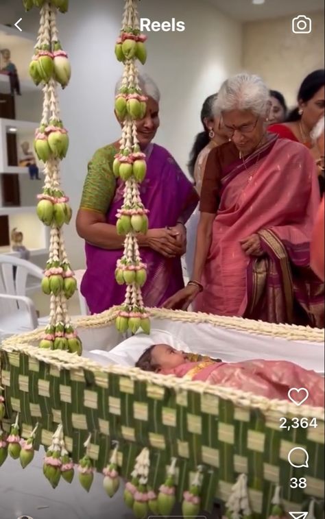 Diy Cradle, Cradle Ceremony Decorations, Indian Floral Decor, Cradle Decoration, Indian Baby Shower Decorations, Naming Ceremony Decoration, Small Wedding Decor, Home Flower Decor, Simple Stage Decorations