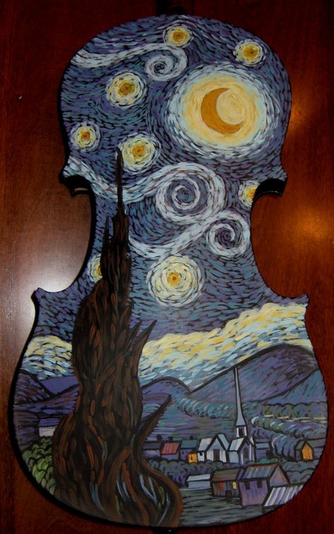 I want the back of a violin as a tattoo. I can decide what i would have it filled with though. Violin Art Painting, Painted Violins, Violin Decoration, Violin Painting, Viola Case, Violin Art, Starry Starry Night, Guitar Painting, Arte Van Gogh