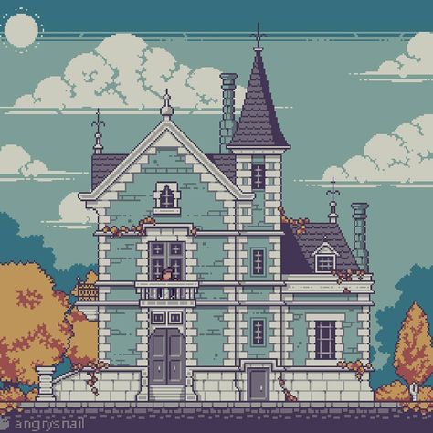 Getting back to my Victorian buildings. This time I wanted to make a small and quick house but ended up drawing this mansion :D You can see… Pixel Art Minecraft, Pixel Art Landscape, Piskel Art, Pixel Art Tutorial, Cool Pixel Art, Pixel Drawing, Pix Art, Pixel Art Games, Low Poly Art