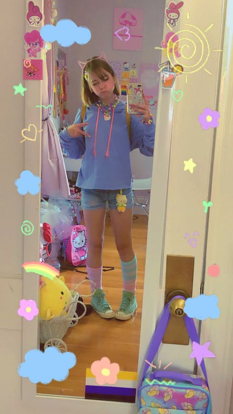 Soft Kidcore Aesthetic Outfit, Kidcore Pastel Outfit, Dreamcast Aesthetic, Decora Outfits Aesthetic, Kidcore Pink Outfit, Decora Outfits Pastel, Kidcore Fashion, Pastel Clothing, Swaggy Fits