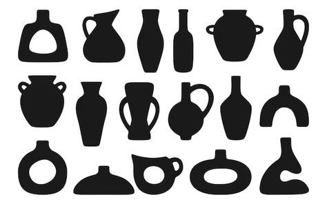 Premium Vector | Vector ceramic pot vase jug shape jar bottles silhouette set cozy home decor boho pottery black form vessel Boho Pottery, Pot Vase, Cozy Home Decor, Home Decor Boho, Cozy Home, Ceramic Pot, Cozy House, Premium Vector, Boho Decor