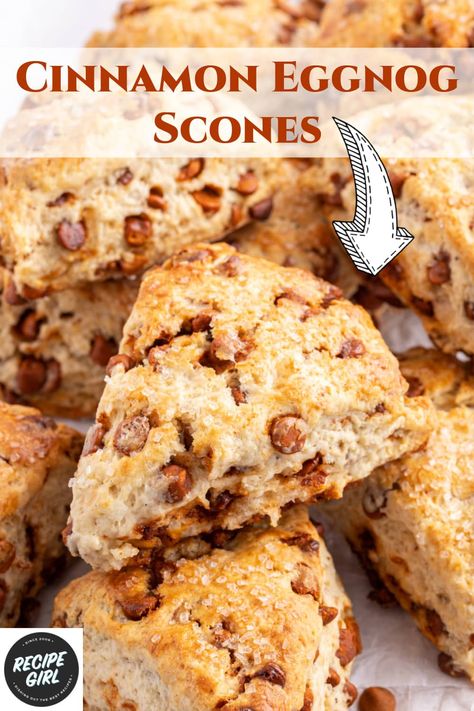 Eggnog Scones recipe from RecipeGirl.com #eggnog #scones #recipe #RecipeGirl Christmas Scones Recipe Easy, Christmas Morning Scones, Freezing Scones, Holiday Scones Recipe, Gingerbread Scones Recipe, Christmas Scones Recipe, Fall Scones Recipe, Sour Cream Scones Recipe, Holiday Scones