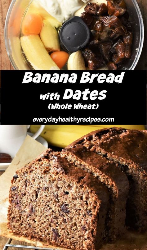 Banana Date Bread, Banana And Date Loaf, No Sugar Banana Bread, Date Recipes Healthy, Bread Recipe Healthy, Sugar Free Banana Bread, Date Bread, Whole Wheat Banana Bread, Date Nut Bread