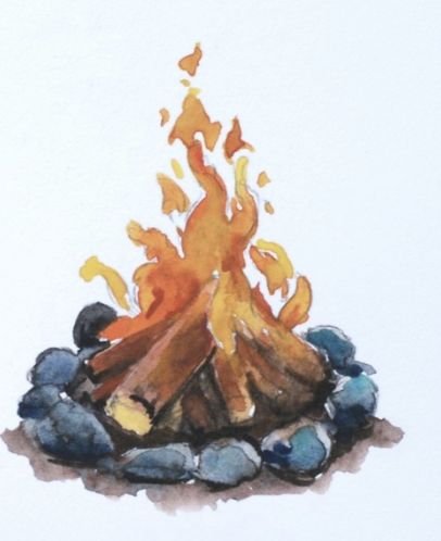 Campfire Watercolor, Fire Watercolor, Winter Watercolor, Water Colors, Campfire, Watercolor Painting, Art Ideas, Diy And Crafts, Watercolor Paintings