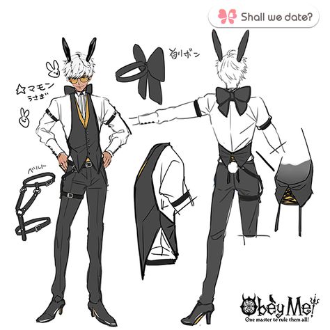 Interior Collage, Game Library, Suit Drawing, Bunny Man, Chara Design, Obey Art, Bunny Suit, Obey Me, Otome Game