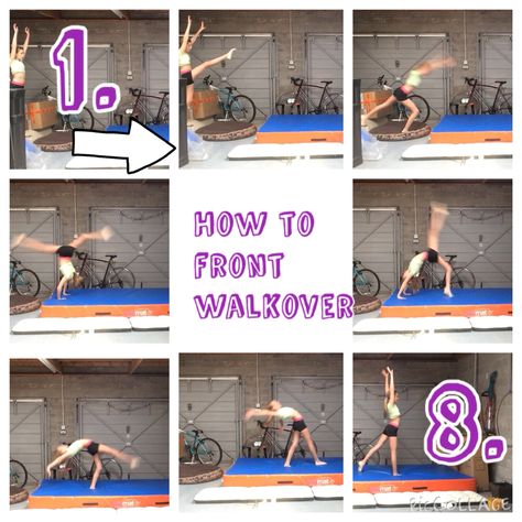 How to do a front walkover How To Tumble For Beginners, Flexibility Tricks, Gymnastic Tricks, Gymnastic Stuff, Dance Conditioning, How To Do Gymnastics, Front Walkover, Cheerleading Tryouts, Wing Chu