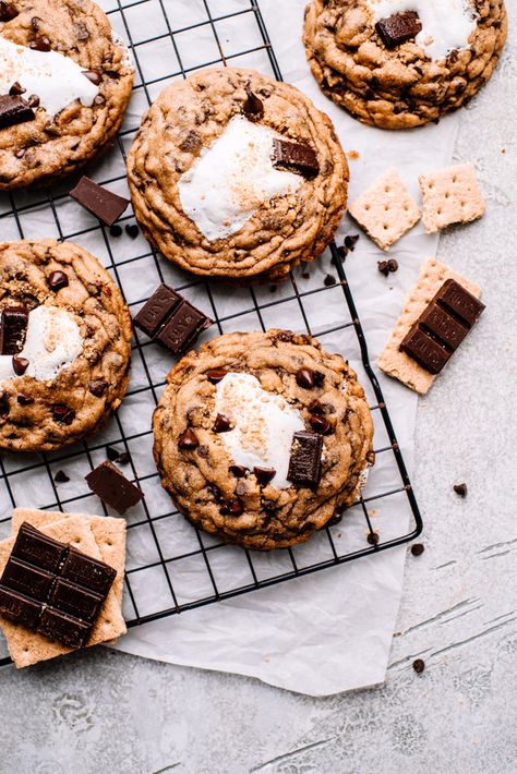 Buuck Farms Bakery, Sourdough Smores Cookies, Cookie Food Styling, Special Cookies Recipes, Thick Bakery Style Cookies, S'mores Cookies, Large Cookies Recipe, Cookie Photography Styling, Bakery Food Photography