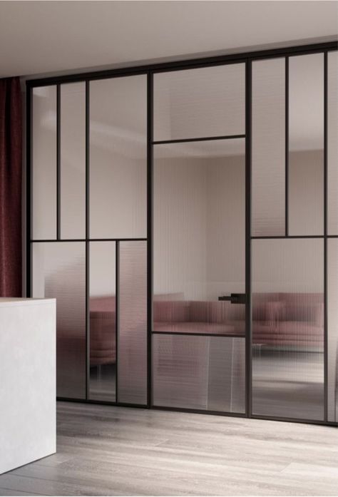 Glass Partition Designs, Room Partition Wall, Glass Partition Wall, Movable Walls, Office Interior Design Modern, Separating Rooms, Office Partition, Glass Doors Interior, Living Room Partition