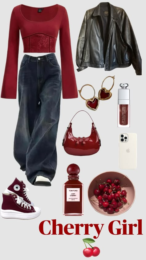 Cherry Inspired Outfit, Lana Concert, Red And Black Outfits, Cherry Girl, Outfits 70s, Everyday Casual Outfits, Academia Clothes, Aesthetic Outfit Ideas, Concert Outfits