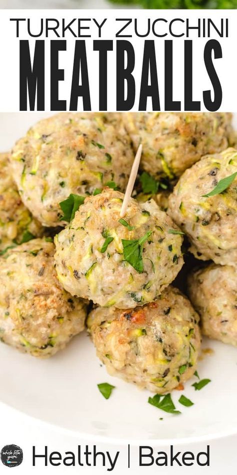 Easy turkey meatballs in the oven. You'll love this simple recipe for dinner when you're looking for ground turkey recipes or healthy meatball recipes. Turkey Meatballs With Zucchini, Meatballs With Zucchini, Healthy Meatball Recipe, Turkey Zucchini Meatballs, Meatballs Healthy, Easy Turkey Meatballs, Meatballs Baked, Turkey Zucchini, Turkey Meatballs Healthy