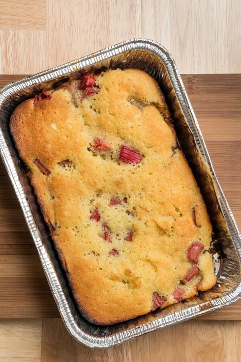 Fabulous Rhubarb Cake - Rhubarb cake is a dessert that is perfect for any occasion. The moist and fluffy cake is filled with fresh rhubarb and topped with a cinnamon sugar topping. Made with rhubarb, brown sugar, sugar, egg, butter or margarine, applesauce, salt, soda, vanilla extract, flour, , cinnamon | CDKitchen.com Apple And Rhubarb Cake, Banana Rhubarb Bread, Cooking Rhubarb, How To Cook Rhubarb, Rhubarb Butter, Rhubarb Cake Recipes, Best Rhubarb Recipes, Egg Butter, Fresh Rhubarb