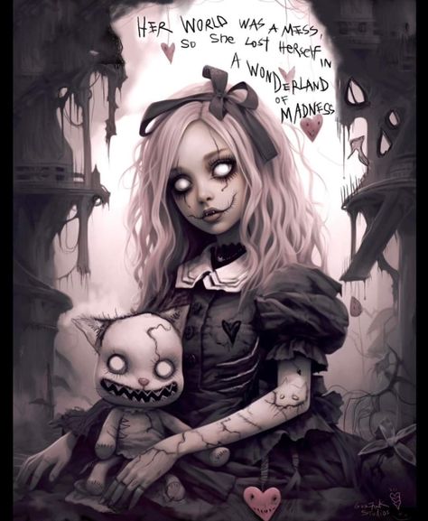 Alice In Wonderland Creepy, Twisted Alice In Wonderland, Goth Alice In Wonderland, Evil Alice, Doctor Insta, Alice And Wonderland Tattoos, Cute Monsters Drawings, Alice In Wonderland Poster, Alice In Wonderland Artwork