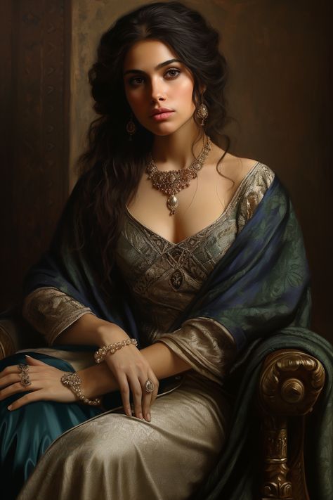 Royal Aesthetic Princess, Persian Dress, Silky Black Hair, Persian Beauty, Persian Princess, Persian Women, Medieval Princess, Fantasy Queen, Greek Women