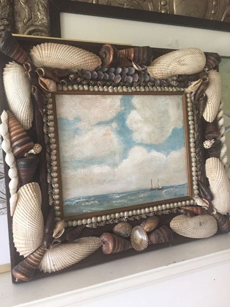 Victorian Shell Art, Vintage Shell Art, Vintage Nautical Decor, Coastal Cottage Decorating, Oyster Shell Crafts, Shell Craft, Sailors Valentine, Shell Game, Cottage By The Sea