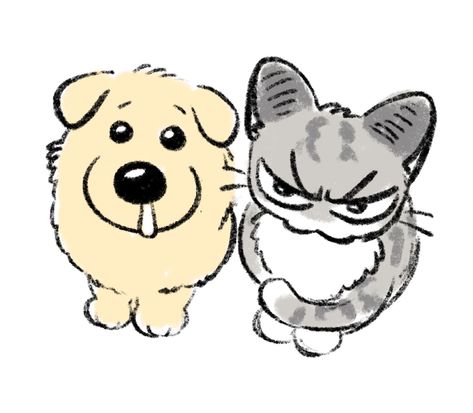 Dog And Cat Drawing, Unusual Animal Friendships, Animal Friendships, Drawing Logo, Chibi Cat, Goofy Drawing, Animal Icon, A Monkey, Arte Sketchbook