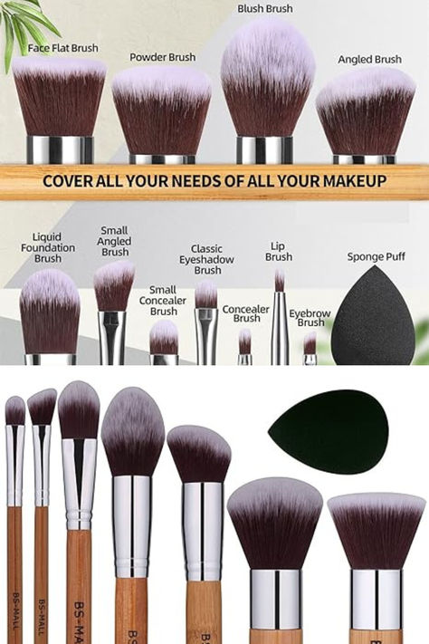 Upgrade your makeup game with the BS-MALL Makeup Brush Set! This 11-piece bamboo synthetic kabuki brush set includes everything you need for flawless application, from foundation to eyeshadow. Complete with an organizer bag and makeup sponge, it's your all-in-one solution for professional-quality results. ✨ #BSMALL #MakeupBrushSet Mall Makeup, Blending Concealer, Makeup Brush Uses, Bamboo Brush, Kabuki Brush, Makeup Game, Foundation Powder, Eye Concealer, Eye Shadows