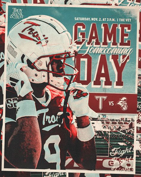 2024 Troy Football Design :: Behance Soccer Game Day Graphic, Basketball Game Day Graphics, Retro Sports Graphics, Game Day Graphic Design, Sports Graphic Design Creative, College Football Graphics, Sports Graphic Design Inspiration, Game Day Graphics, Football Graphic Design