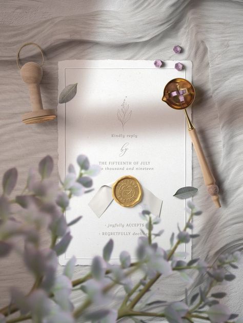 This is free PSD Scene mockup. Every item is isolated you can move items, change texture and color. Paper Texture Background Design, Cloth Mockup, Stamp Mockup, Vintage Paper Background Texture, Wedding Card Format, Seal Invitation, Mockup Creator, Vintage Paper Textures, Wedding Invitation Card Template