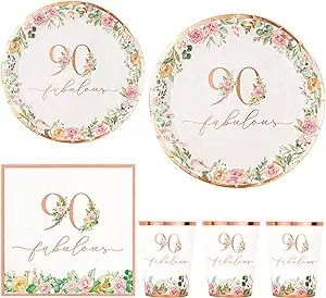 Amazon.com: Crisky 90th Birthday Napkins and Plates for Women Rose Gold Floral Party Decoration, 90 and Fabulous Plates and Napkins for Women 90th Birthday. : Health & Household 90 Birthday Party Ideas Decoration Women, 90th Birthday Party Ideas, 90th Birthday Party, Birthday Plates, 90th Birthday Invitations, Birthday Party Table Decorations, Floral Party Decorations, 90th Birthday Parties, Birthday Party Design