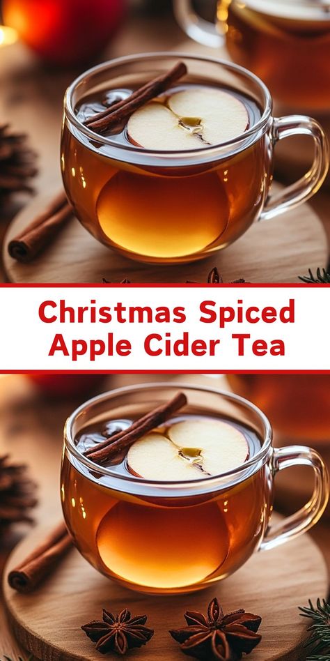 Christmas Spiced Apple Cider Tea - A Cozy Holiday Drink Apple Spice Tea Recipe, Yule Drink Recipes, Apple Cider Tea Recipes, Hot Apple Cider Bar Ideas, Christmas Warm Drinks, Christmas Cider Recipes, Christmas Tea Recipe, Holiday Apple Cider, Apple Cider Tea