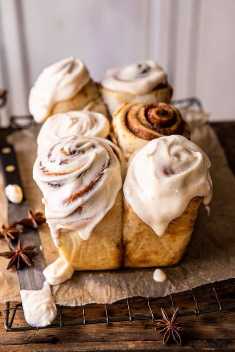 Chai Frosting, Cinnamon Roll Bread, Half Baked Harvest Recipes, Harvest Recipes, Holiday Breakfast, Half Baked, Cinnamon Bread, Half Baked Harvest, Sweet Rolls