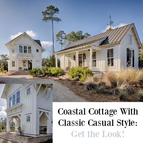 Coastal Cottage With Classic Casual Style: Get the Look on Hello Lovely! #interiordesign #coastalstyle #getthelook #shopthelook Coastal Cottage Exterior, Lakehouse Cottage, Classic Casual Style, Coastal Farmhouse Style, Coastal Cottage Decorating, Coastal Architecture, Country Interiors, Coastal Style Decorating, Palmetto Bluff