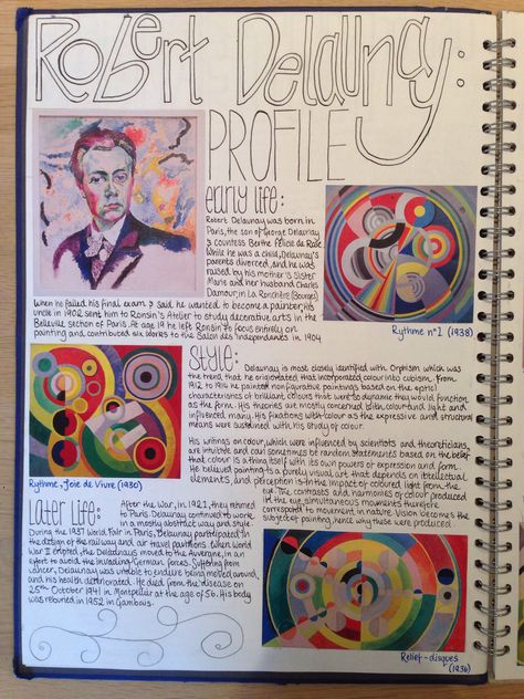 GCSE Art - Robert Delaunay studies & profile Gcse Art Annotation Sketchbook Ideas, Visual Art Diary Inspiration, Gcse Artists To Study, Artist Study Ideas, Distortion Art Gcse Sketchbook, Artists To Study For Gcse, Learning Diary Ideas Fashion, Artist Study Gcse, O Level Art