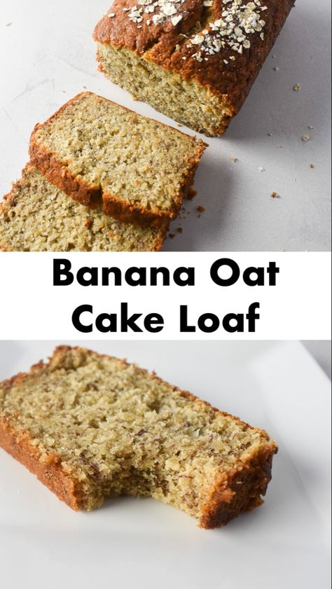 Soft fluffy loaf cake with bananas, oats and chia seeds. This cake is so delicious and a great way to get some healthy oats into your baking. It is not overly sweet and is perfect for breakfast or a small treat after dinner. #bananacake #bananaloaf #bananabread #bananaoatloaf #bananaoatcake #bananas #healthyoats Oat Loaf Cake, Oat Banana Cake, Banana Oats Cake, Banana Oat Cake Recipe, Oatcakes Recipe Healthy, Banana And Oats Recipes, Banana Oat Cake, Cake With Bananas, Oats Cake