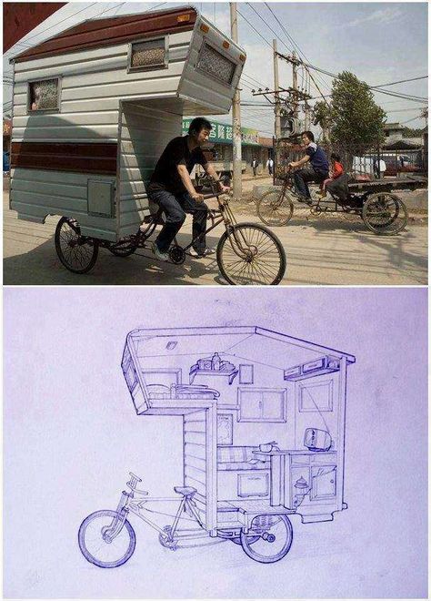 Kombi Motorhome, Blueprint Drawing, Tiny Trailers, Fallout Shelter, Mini Tv, Kombi Home, Riding A Bike, Sleeping Loft, Trailer Home