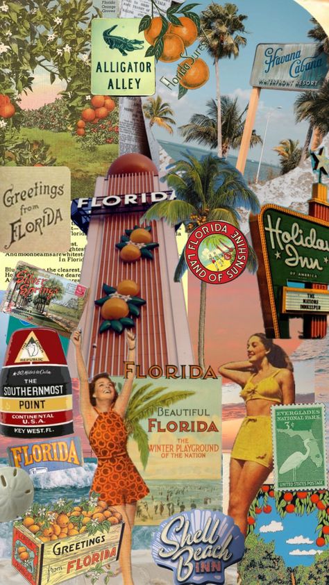 Old Florida #travel #retro #50s #florida #fl #orlando #miami #citrus #vacation Old Florida Decor, Miami Wallpaper, Florida Aesthetic, Americana Aesthetic, Florida Decor, Miami Vacation, Cute Summer Wallpapers, Florida Art, Camping Aesthetic