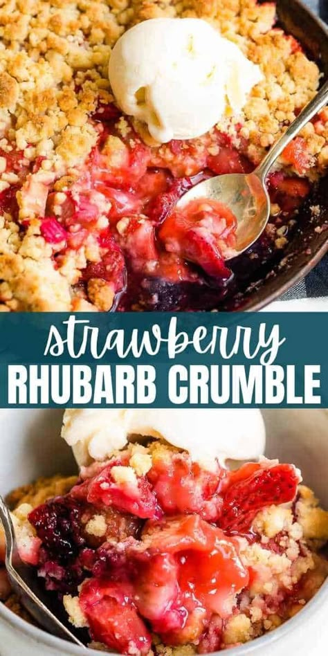 Tart rhubarb and sweet strawberries are topped with streusel crumbs to make this delicious and juicy Strawberry Rhubarb Crumble - a classic dessert recipe! Berry Rhubarb Crisp, Strawberry Rhubarb Crisp Recipe, Rhubarb Crisp Recipe, Desserts Spring, Rhubarb Recipes Crisp, Tart Fruit, Strawberry Rhubarb Crumble, Crisp Topping, Spring Produce